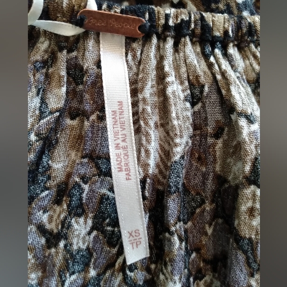 Free People Boho Tunic Black Tan Floral Peasant Top XS Square Neck Crochet Dress - Picture 6 of 16